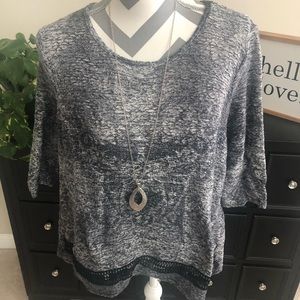 3/4 sleeve Gray Top With Crochet Top